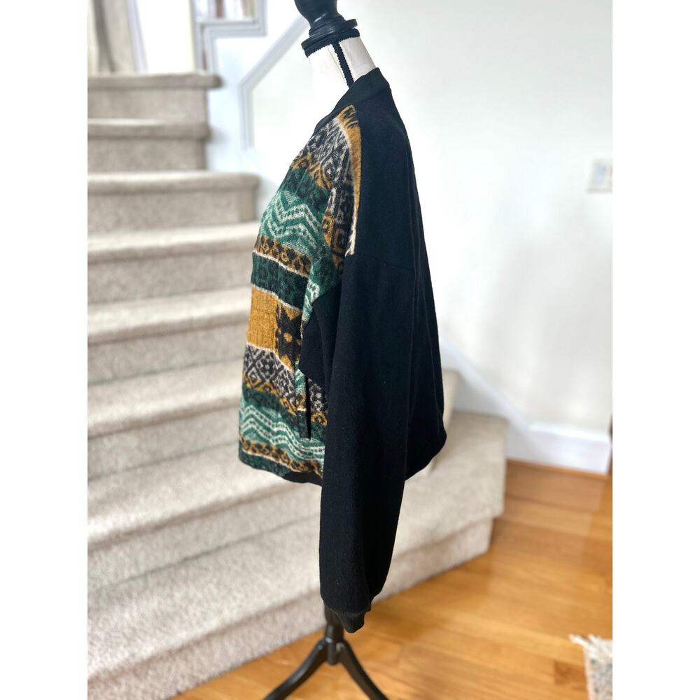 Vintage Western Indigenous Black Green Mustard Bomber Jacket - Picture 7 of 9